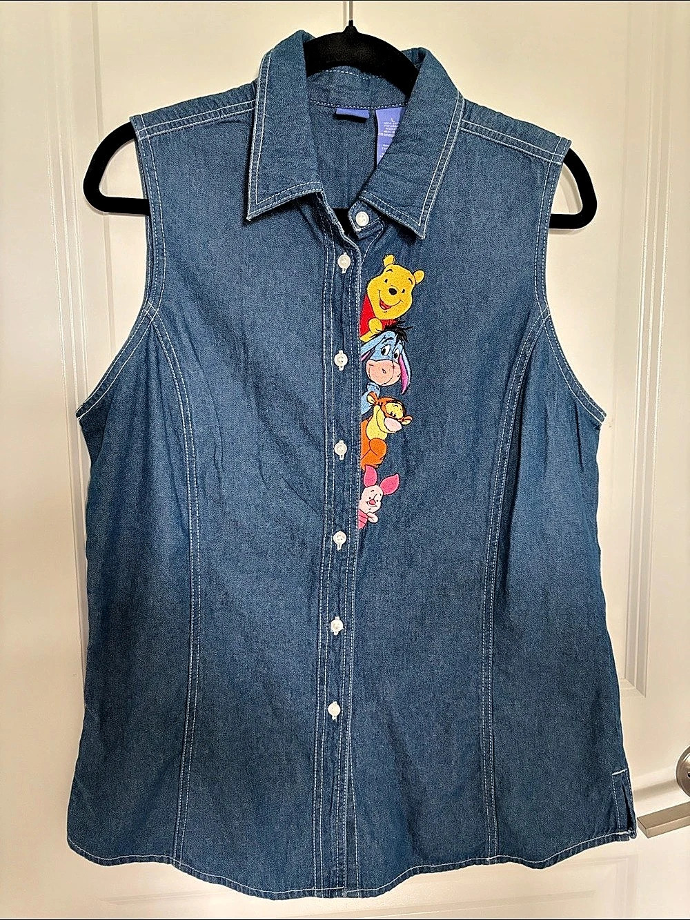 Disney Winnie the Pooh Denim Vest Blue Size Large Like New